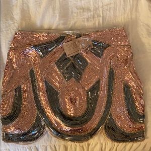 Sequin & Beaded Rose Gold & Silver Mini Skirt